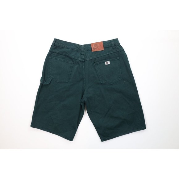 Vintage 90s Nike Mens 34 Faded Spell Out Baggy Denim Jean Shorts Green Jorts USA - Picture 8 of 11